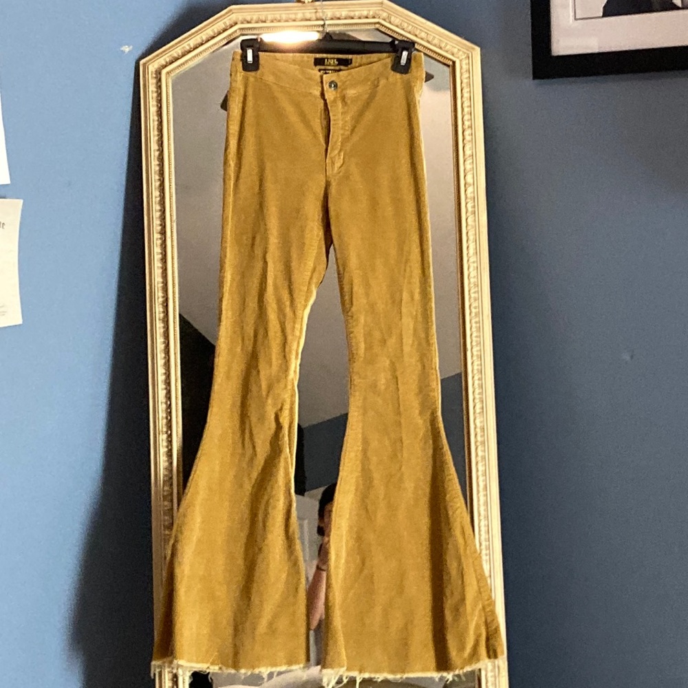 Yellow corduroy high rise flare jeans